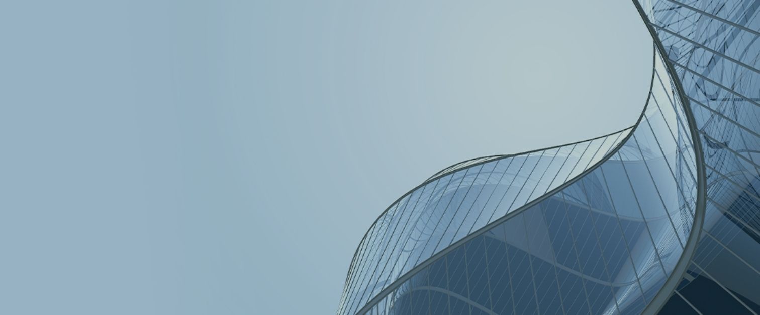 The image is a stock photo of a modern, curved glass building, often used for architectural or business-related backgrounds.