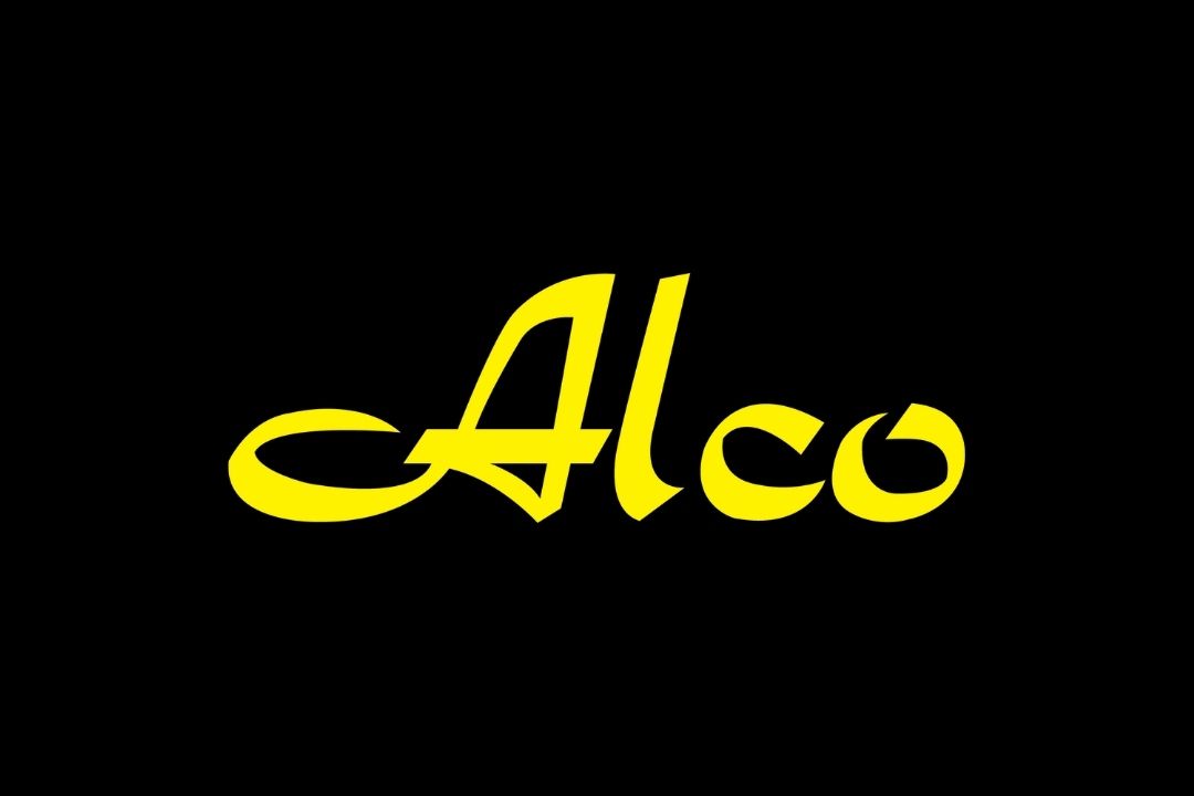 Alco logo in yellow on black background