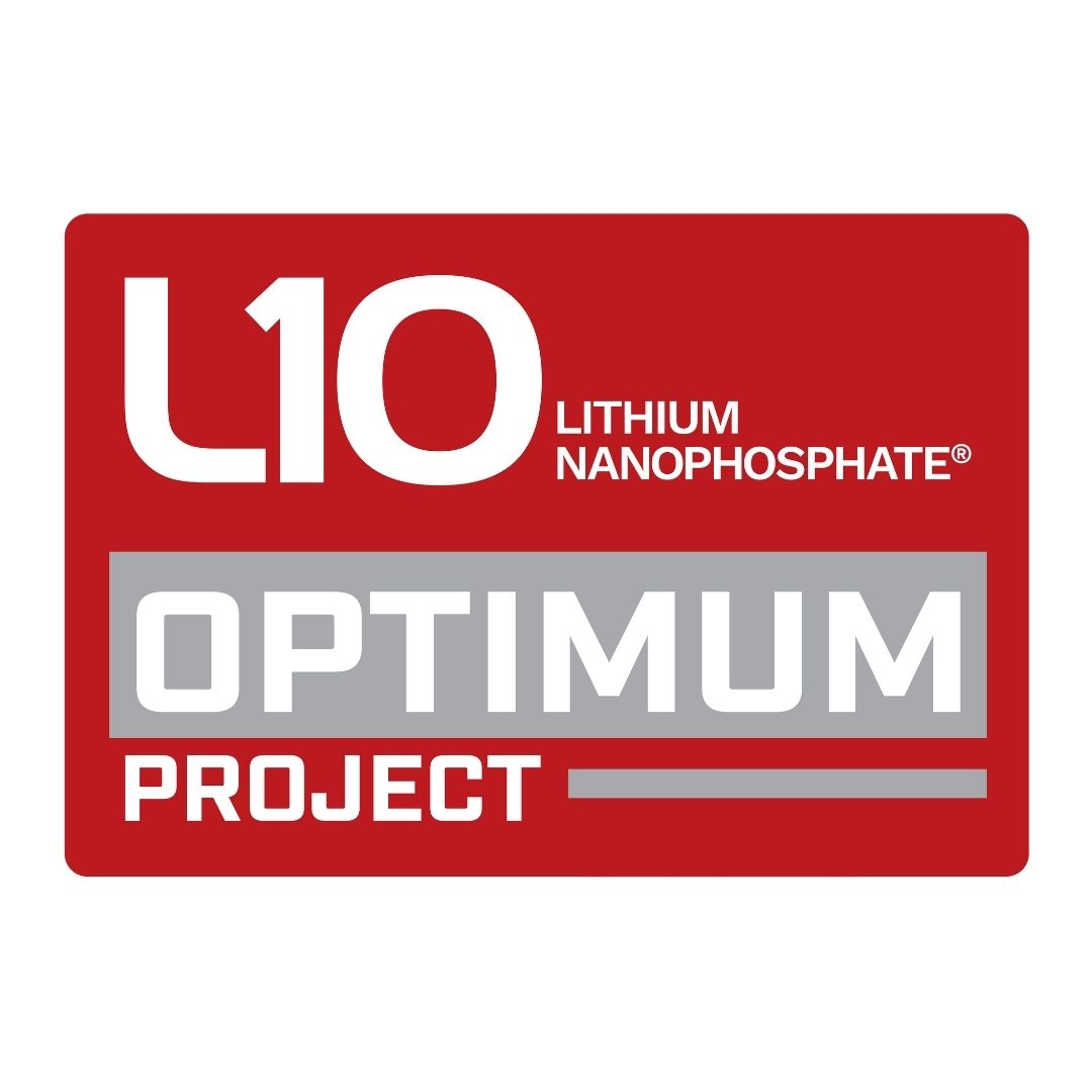 L10 Lithium optimum logo in white, red and grey