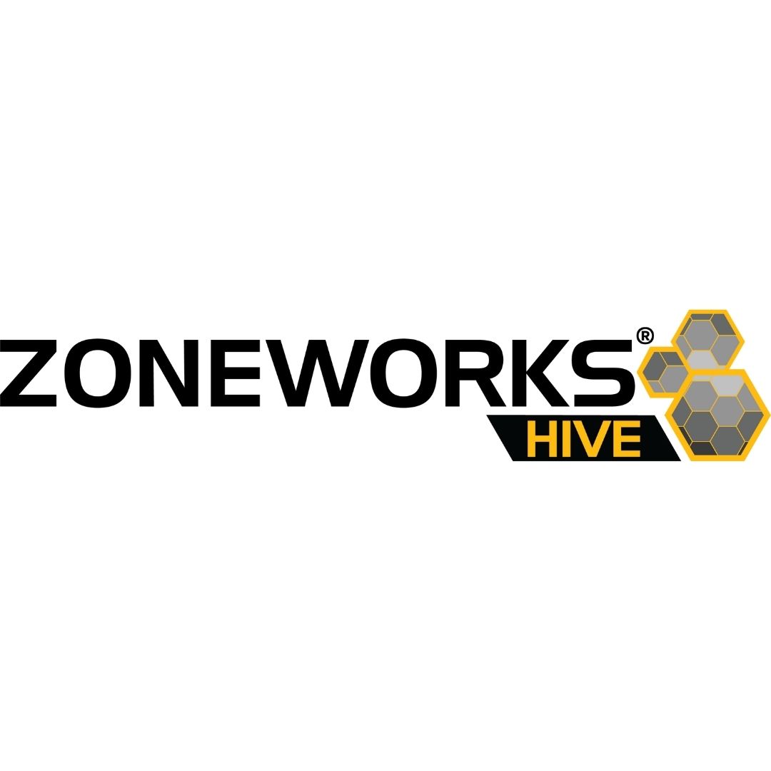 Zoneworks Hive logo in black, grey and yellow