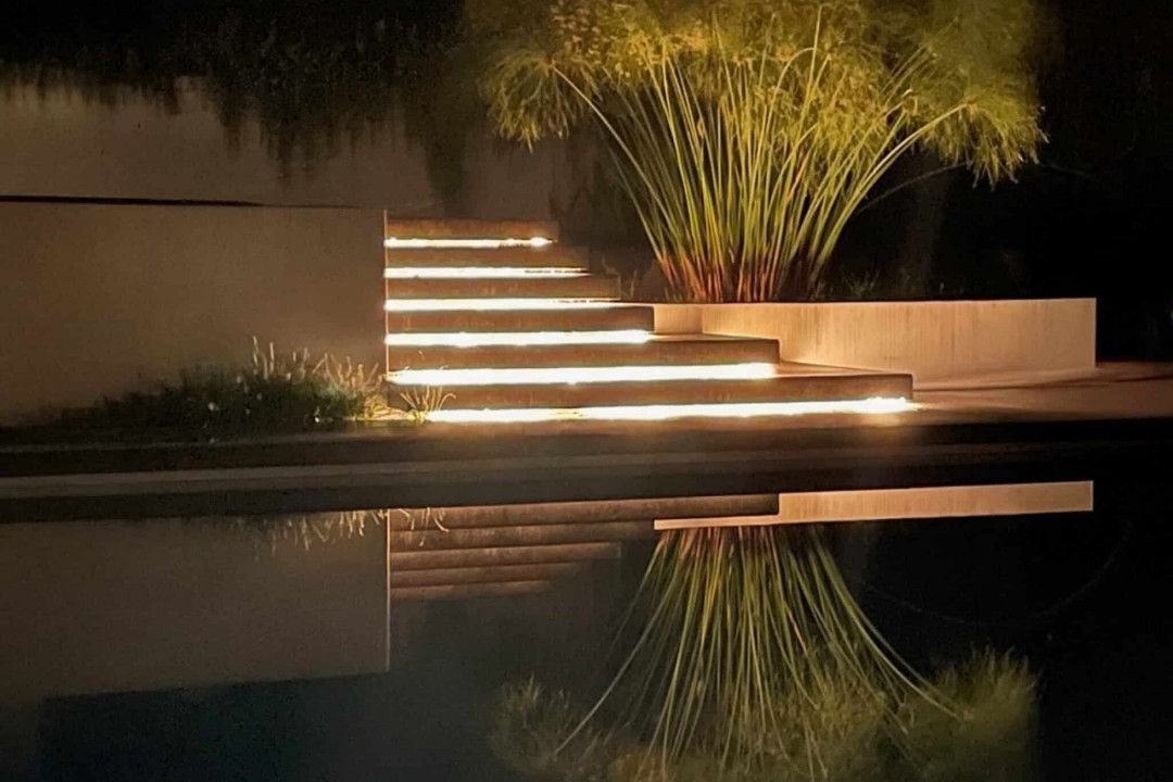 Ribbon lighting on outdoor staircase